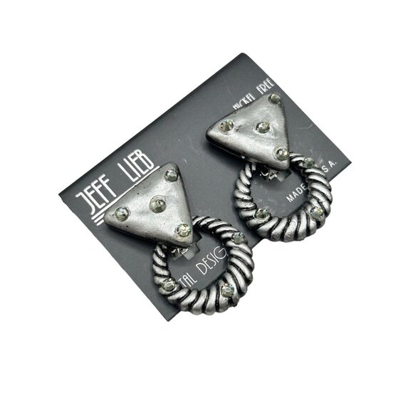 Jeff Lieb Vtg Silver Rhinestone Clip On Earrings Door Knockers Removable Dangles - Picture 1 of 7